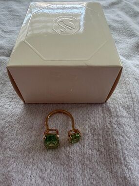 Swarovski Gold Open Band Ring with Green Crystals